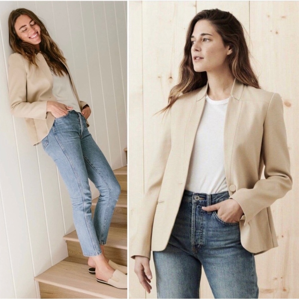 Jenni Kanye Cotton Structure Single Button Blazer Tan/Khaki size S